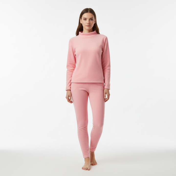Elegant women's fleece loungewear set, featuring a cozy top and matching pants