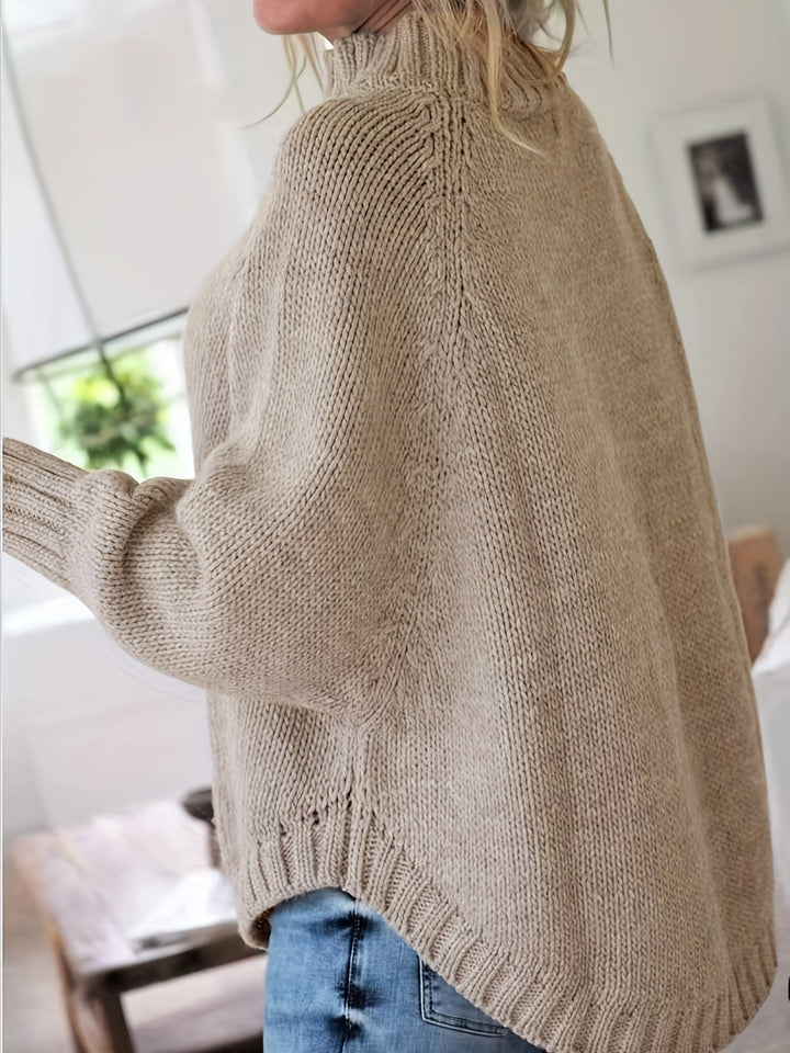 Everyday women's high-neck textured sweater. Comfortable, oversized, and warm for fall and winter.