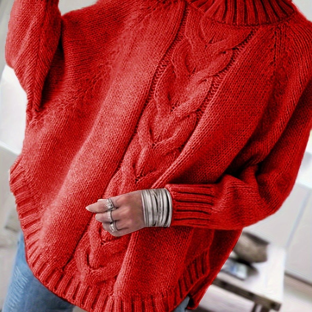 Soft & cozy women's high-neck textured sweater. Perfect for relaxed fall fashion or warm winter wear.