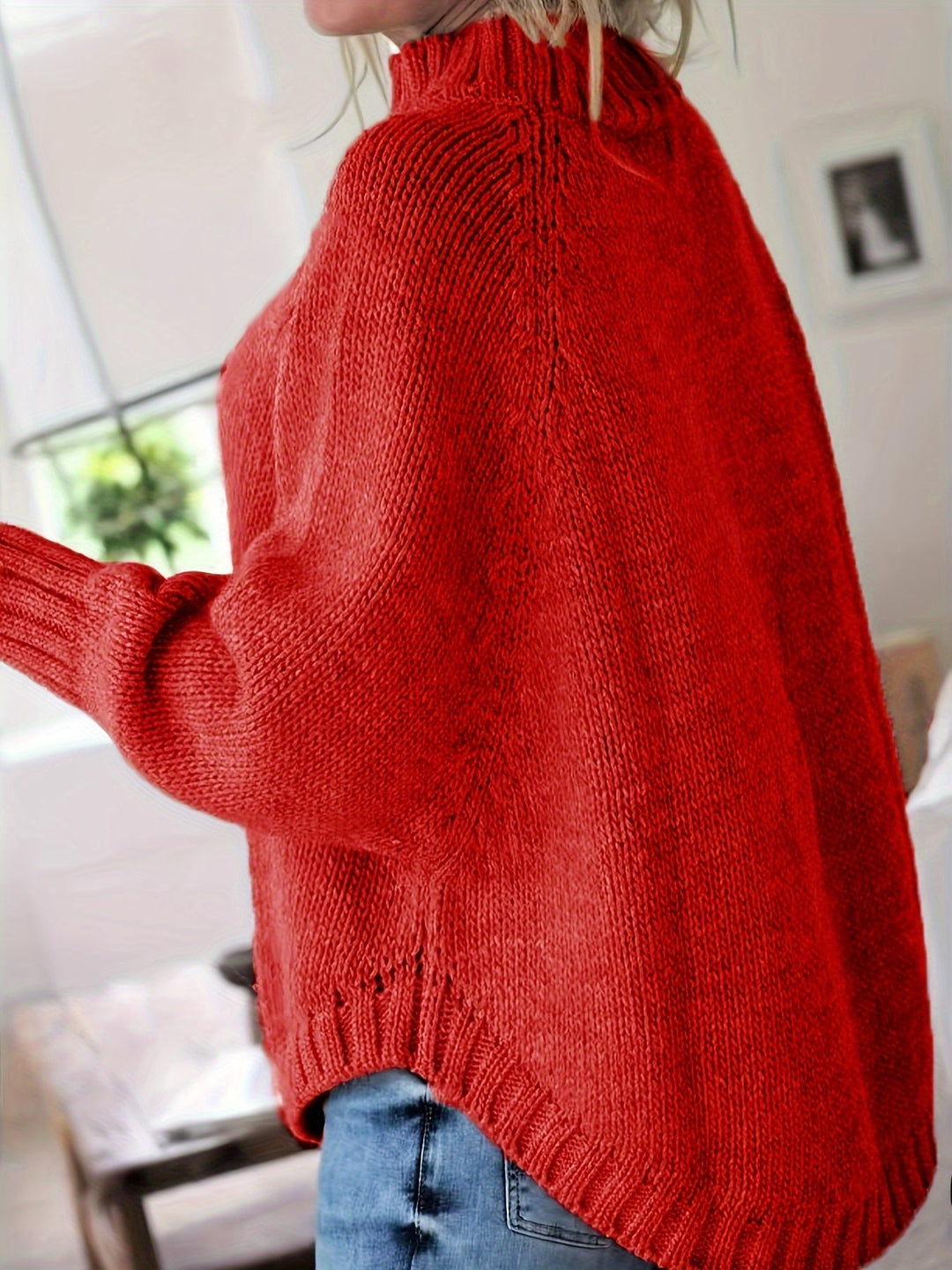 Luxuriously cozy women's high-neck textured sweater. Relaxed fit, warm, great for fall & winter style.