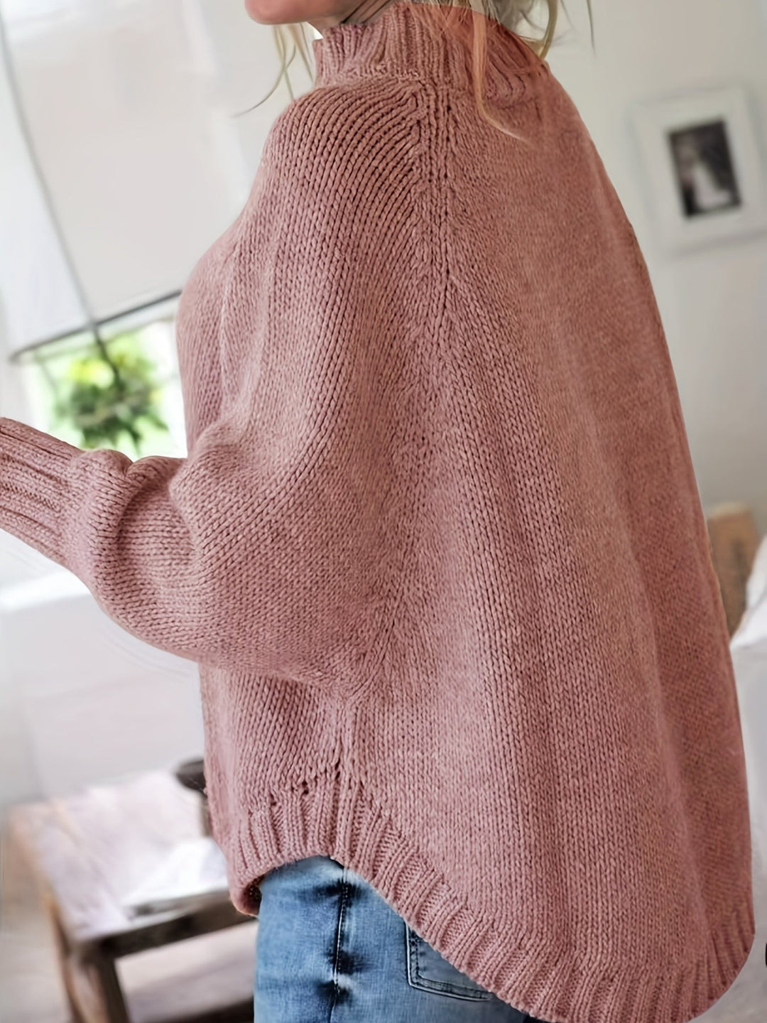 Chic women's high-neck textured sweater. A fall fashion essential with an oversized, relaxed fit.