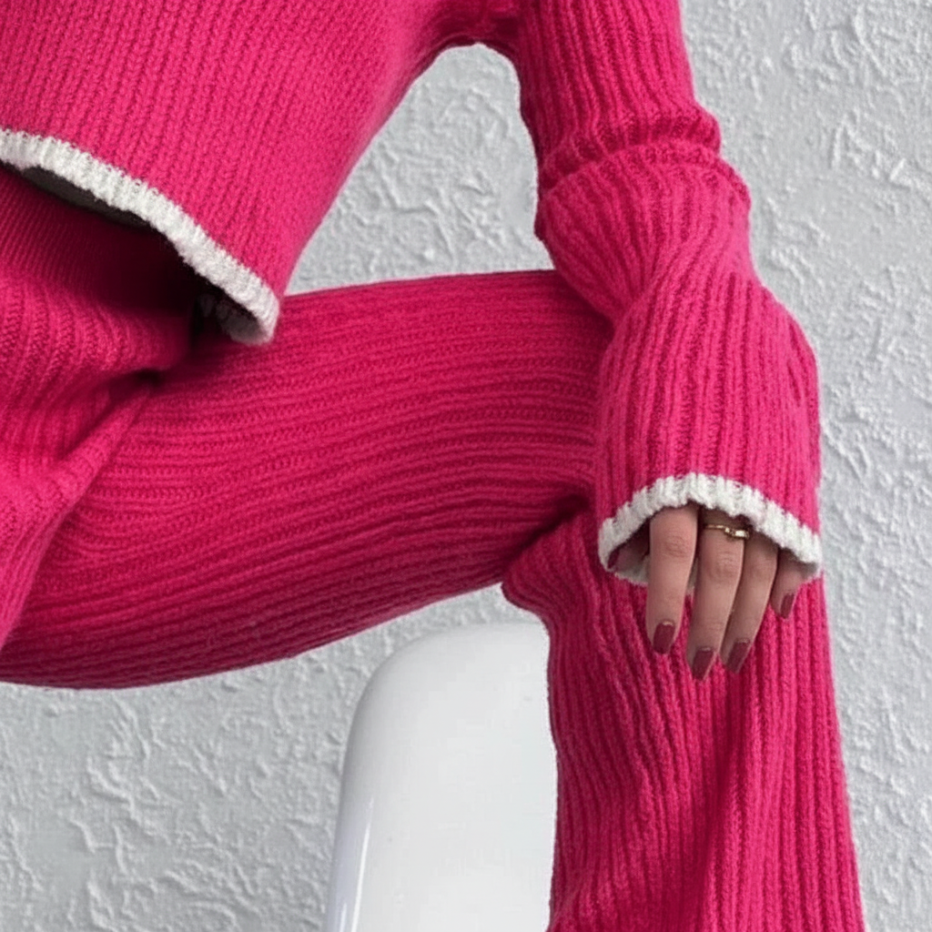 Relaxed fit women's knitted cardigan and comfortable joggers, ideal for cozy at-home style