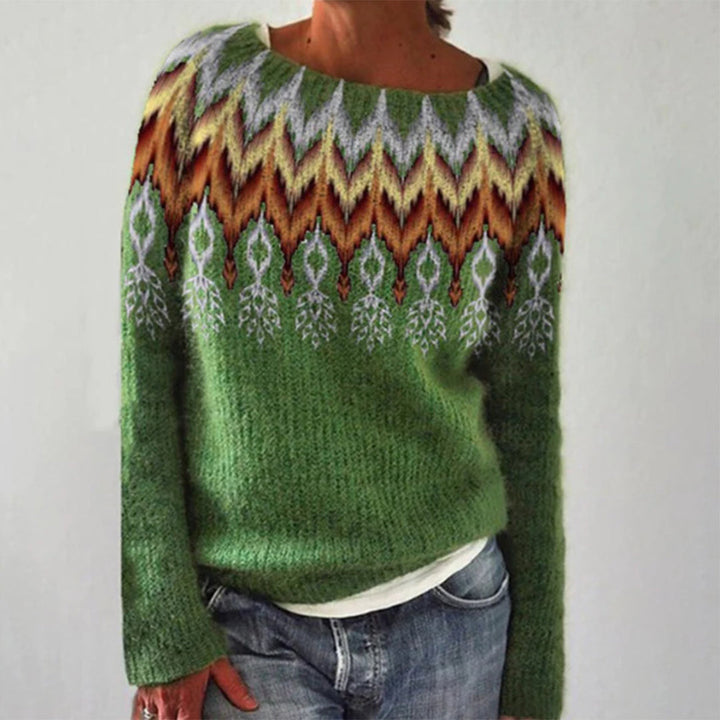 Stylish women's knitted pullover jumper. Fashionable long sleeve sweater for casual everyday winter wear.