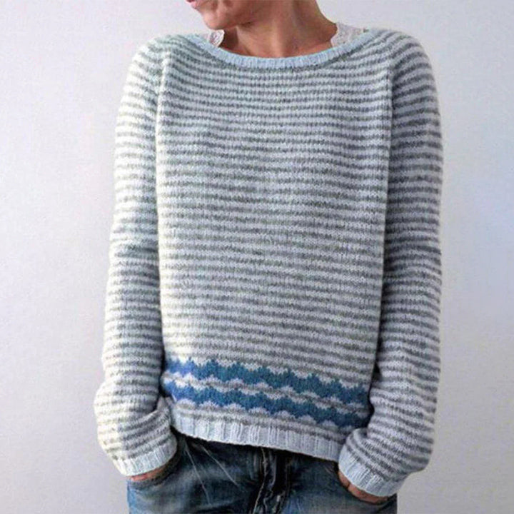 Women's Adeline knitted jumper. Cozy long sleeve pullover sweater for stylish warmth in cold winter weather.