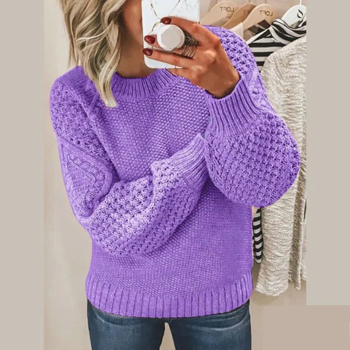 Elegant women's knitted sweater, a versatile long-sleeve knitwear piece for casual wear & everyday style.