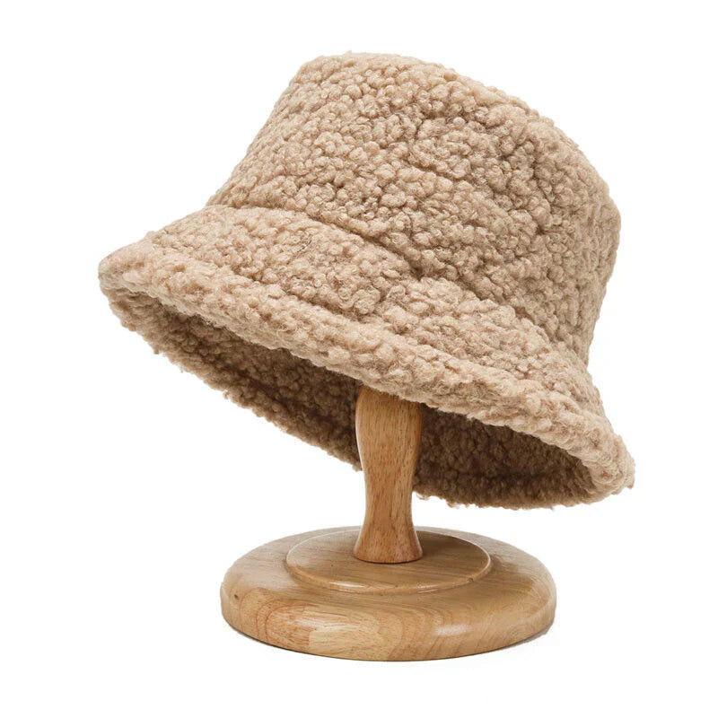 Stylish lambswool teddy bucket hat for women, soft and warm for cold weather