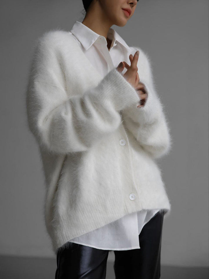 Versatile women's V-neck cardigan, a soft knit layering top ideal for spring outfits or fall fashion.
