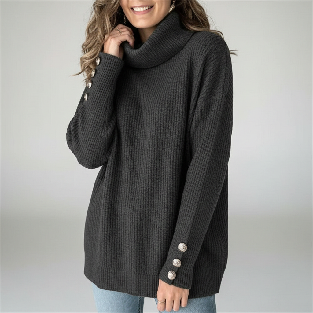Warm knitted women's long sleeve sweater with a stylish turtleneck design for casual wear