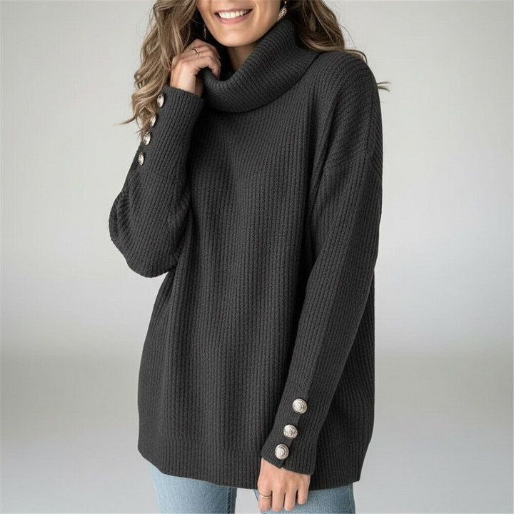 Warm knitted women's long sleeve sweater with a stylish turtleneck design for casual wear