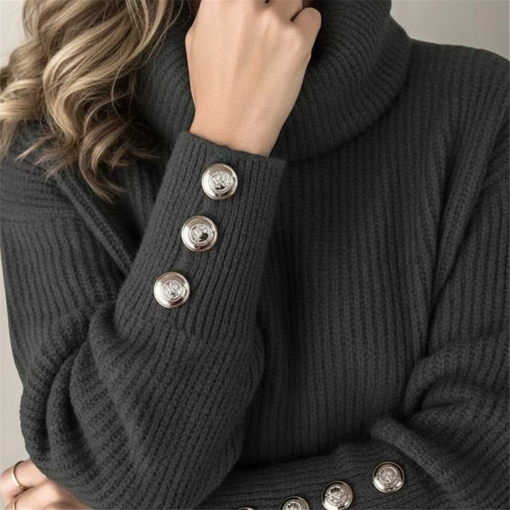 Stylish women's turtleneck long sleeve sweater, a cozy cotton blend knit for cold weather