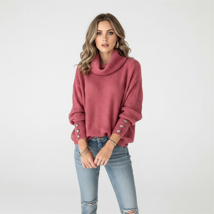 Chic women's cotton blend long sleeve turtleneck sweater, providing warmth and comfort