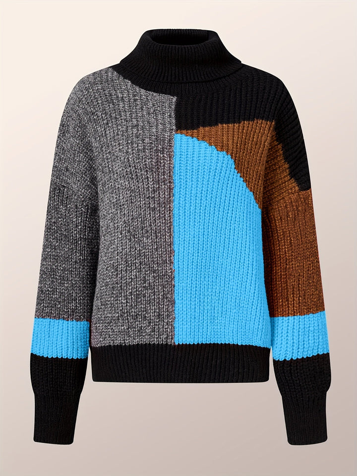 Warm and cozy women's turtleneck sweater, a relaxed fit knit for comfortable everyday autumn & winter wear.