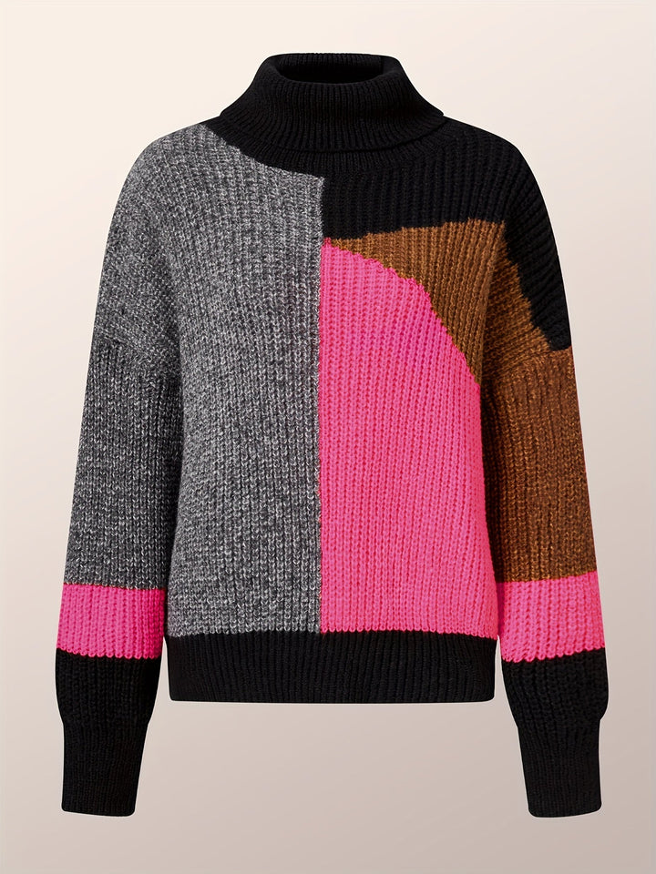 Women's warm turtleneck sweater. Cozy knit, long sleeve, and relaxed fit for stylish autumn and winter.