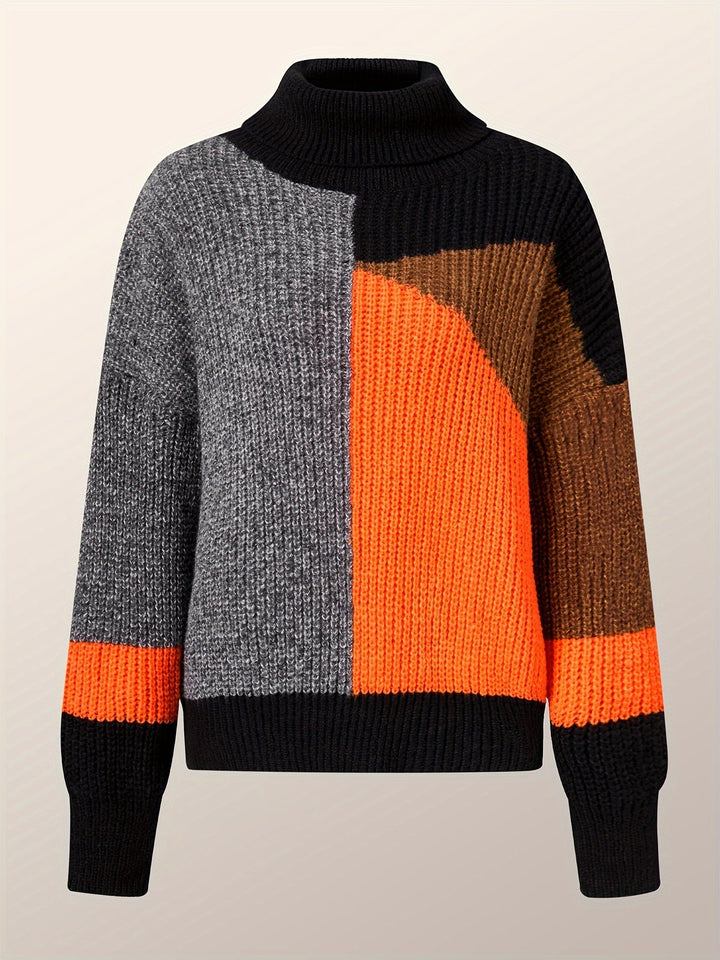 Versatile women's cozy turtleneck sweater. Warm knit, relaxed fit, ideal for casual autumn and winter fashion.