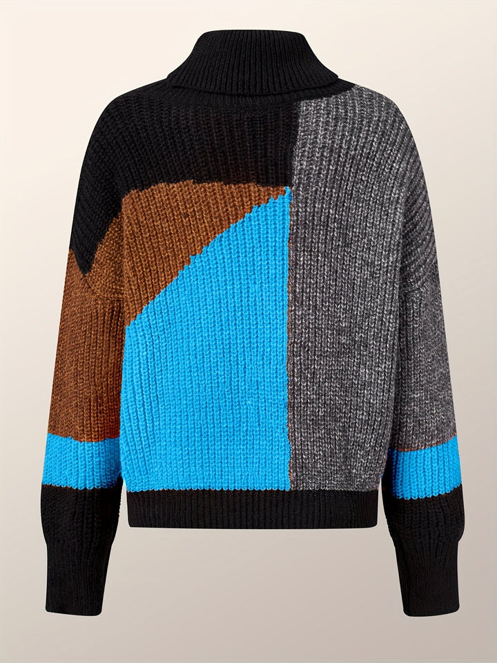 Comfortable women's turtleneck sweater. Warm, cozy knit for stylish autumn and winter fashion. Relaxed fit.
