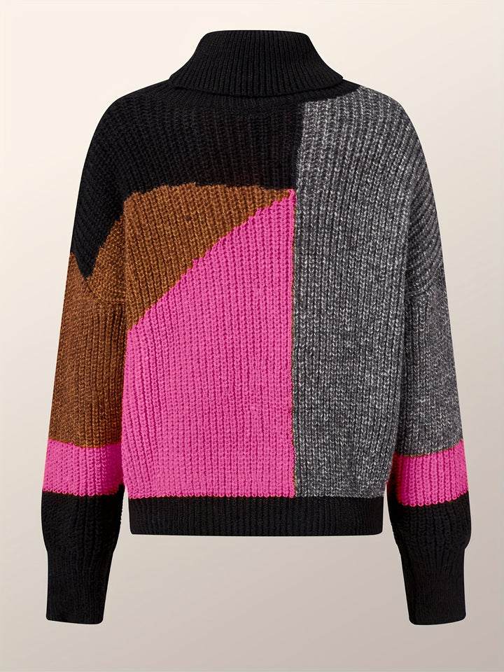 Modern women's cozy turtleneck sweater. Warm long sleeve knit, relaxed fit for chic autumn & winter style.