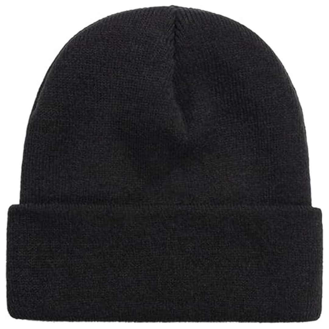 Side view of a CozyCap warm knitted winter beanie, showcasing its comfortable fit