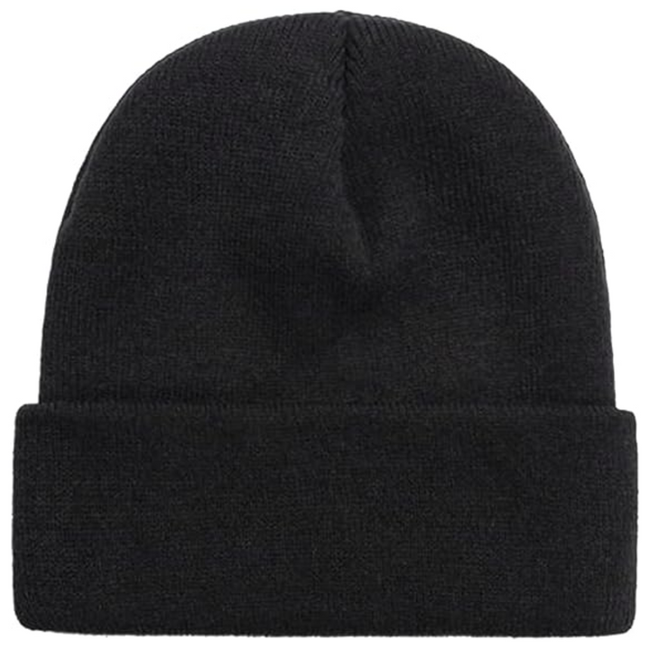 Side view of a CozyCap warm knitted winter beanie, showcasing its comfortable fit