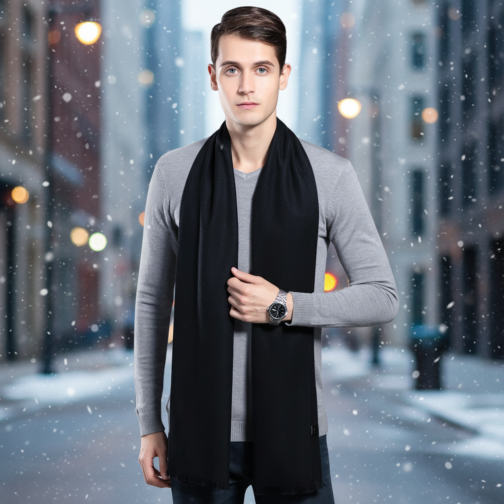 Elegant cashmere long scarf in plain design, perfect autumn-winter accessory