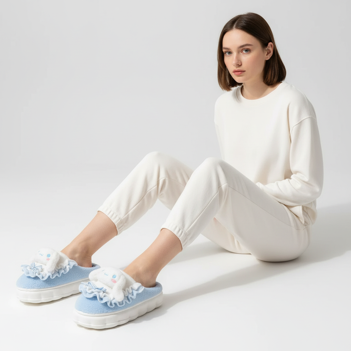 Warm women's slippers, CozyFluff fleece-lined with charming animal design for ultimate relaxation at home.