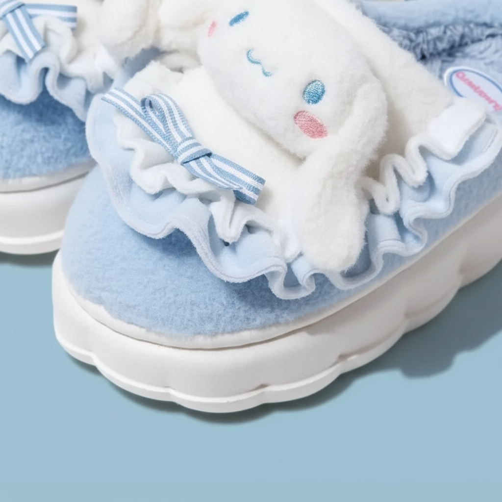 Plush CozyFluff house slippers for women, fleece-lined with a fun patterned design, soft and comfortable.