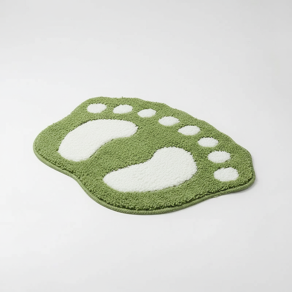 Stylish CozyFoot foot-shaped bath rug absorbing water, perfect for shower and tub use, home decor