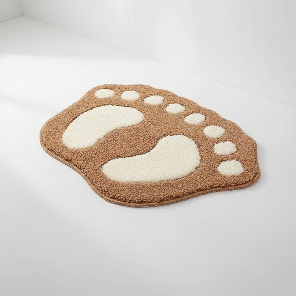 Modern bathroom with a CozyFoot foot-shaped bath mat, adding a unique touch to home decor & comfort