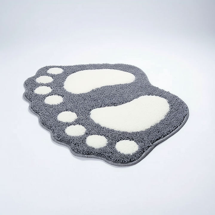 Soft memory foam bath mat, CozyFoot, featuring a unique foot shape; ideal non-slip bathroom decor