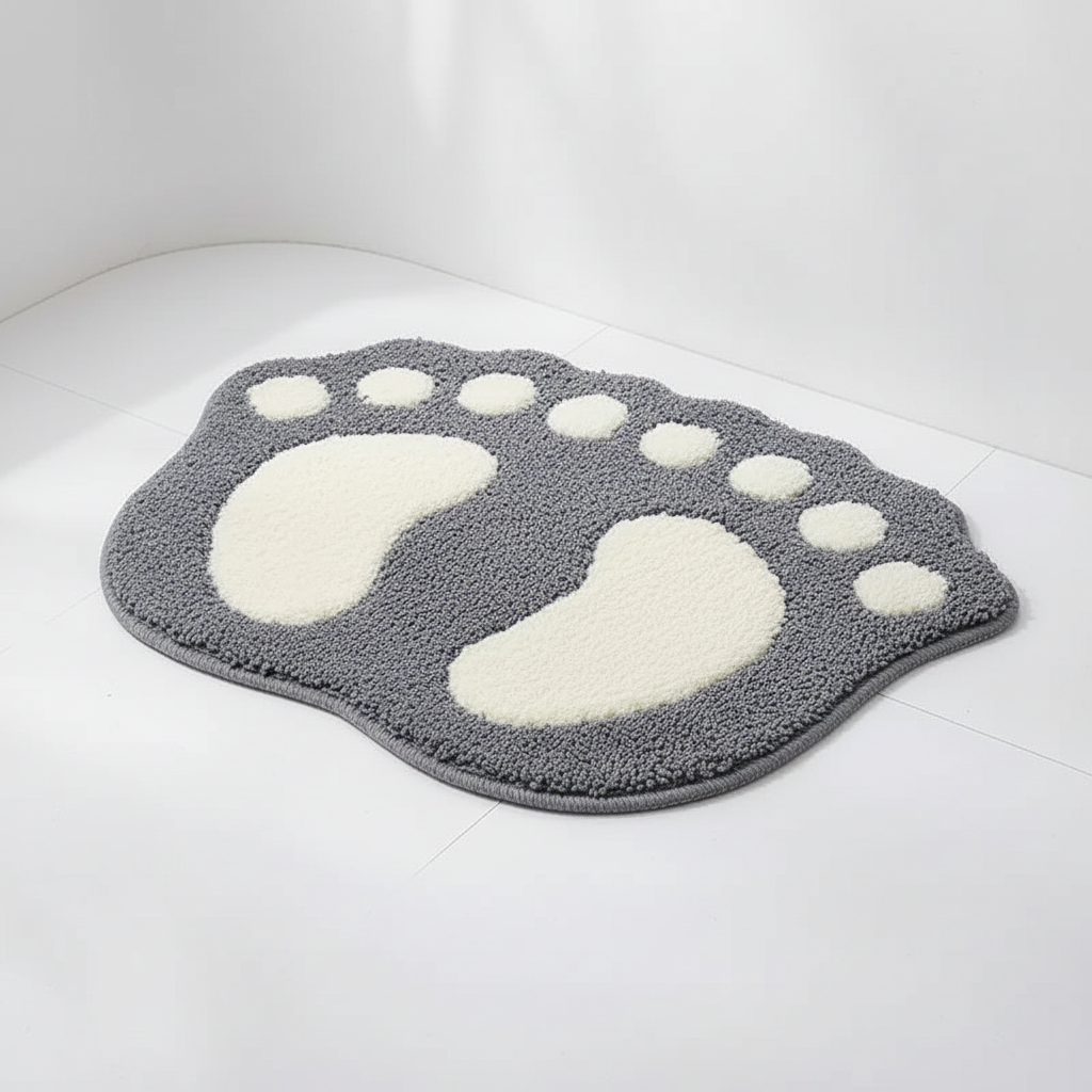 Absorbent and non-slip foot-shaped bath mat, CozyFoot, enhancing bathroom decor with memory foam