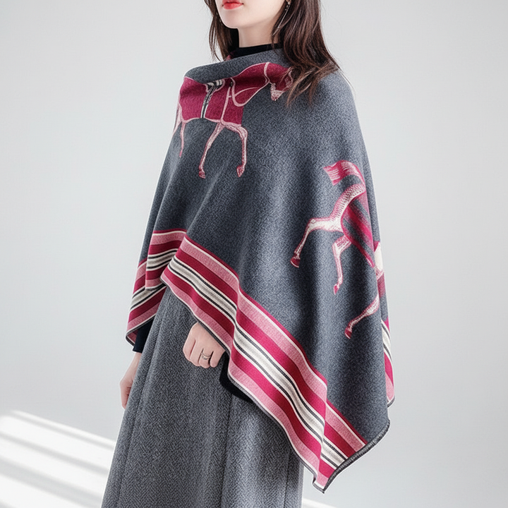 Detailed shot of multi-color threads in a women's sophisticated winter fashion scarf