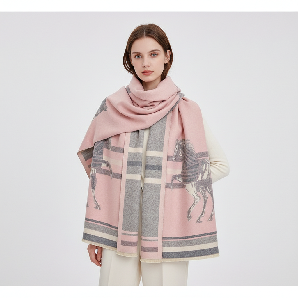 Fashionable women's winter scarf, finely woven in a beautiful multi-color design, soft and warm