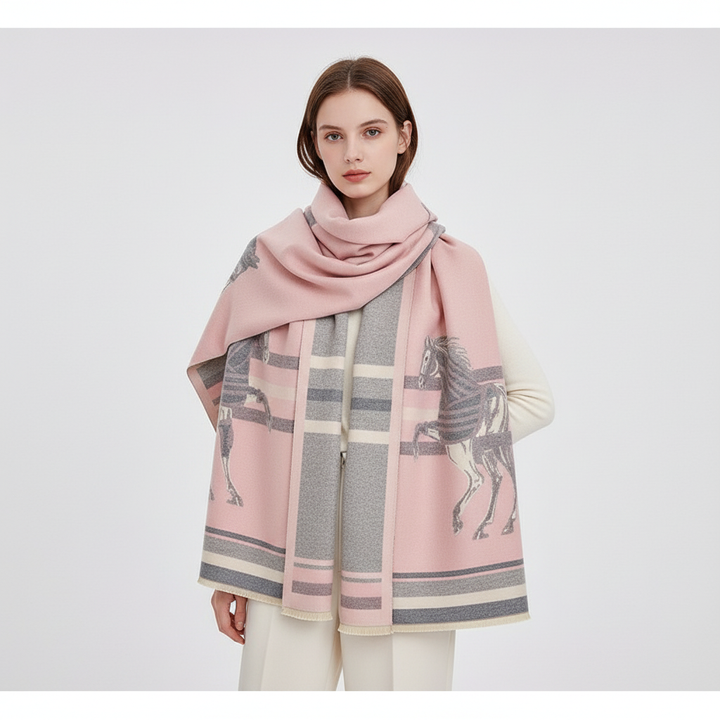 Fashionable women's winter scarf, finely woven in a beautiful multi-color design, soft and warm