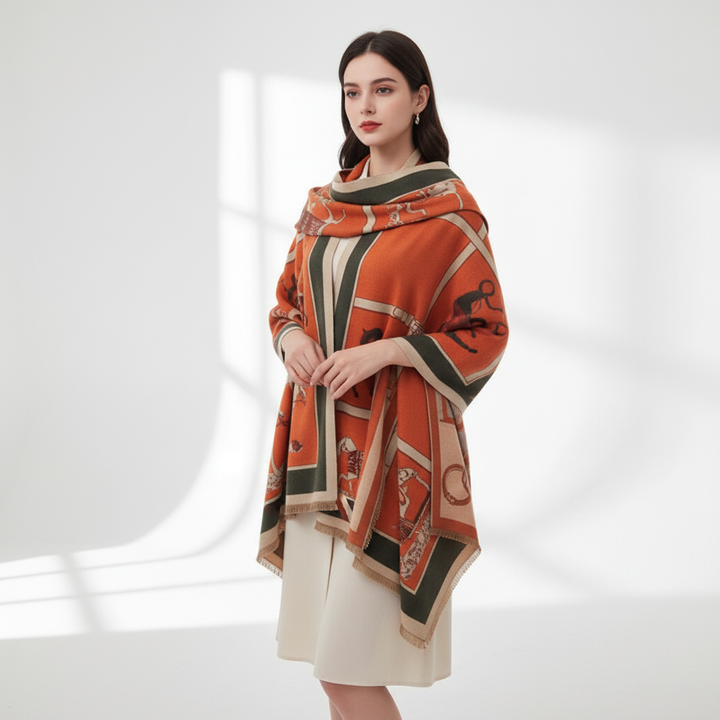 Women's accessory: A warm, finely woven multi-colored scarf, ideal for cold weather fashion