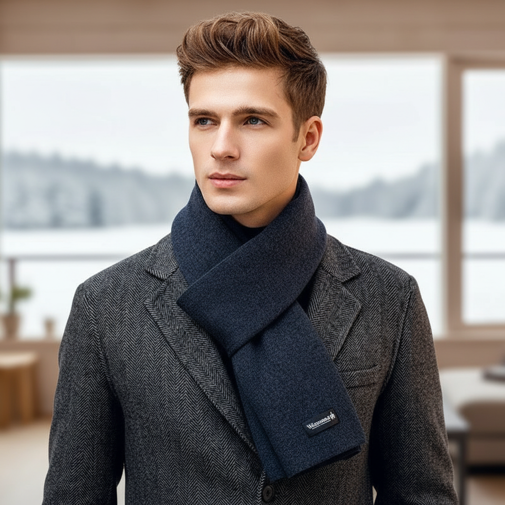 Soft unisex cashmere blend scarf with elegant drape, ideal fashion accessory for winter outfits