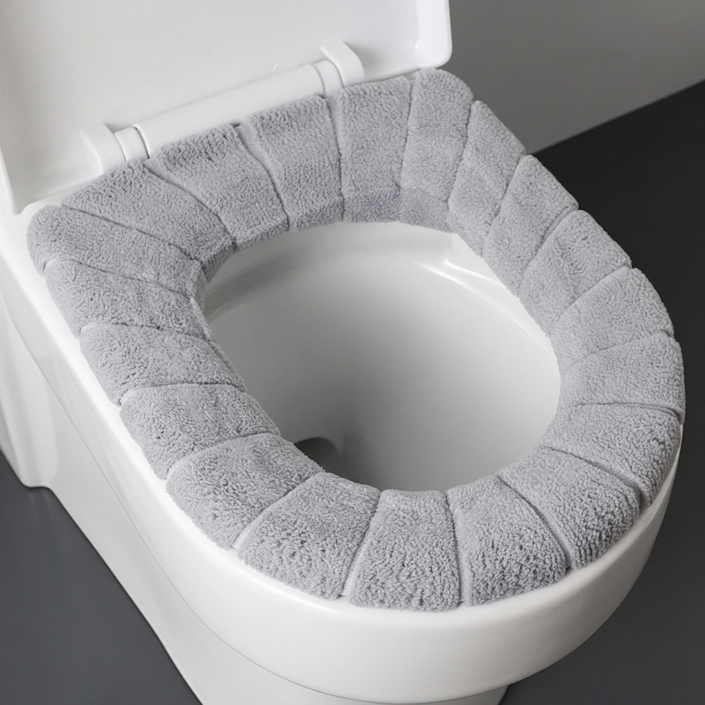 Soft polyester padded toilet seat cover, CozySeat brand, offering warmth and comfort for all