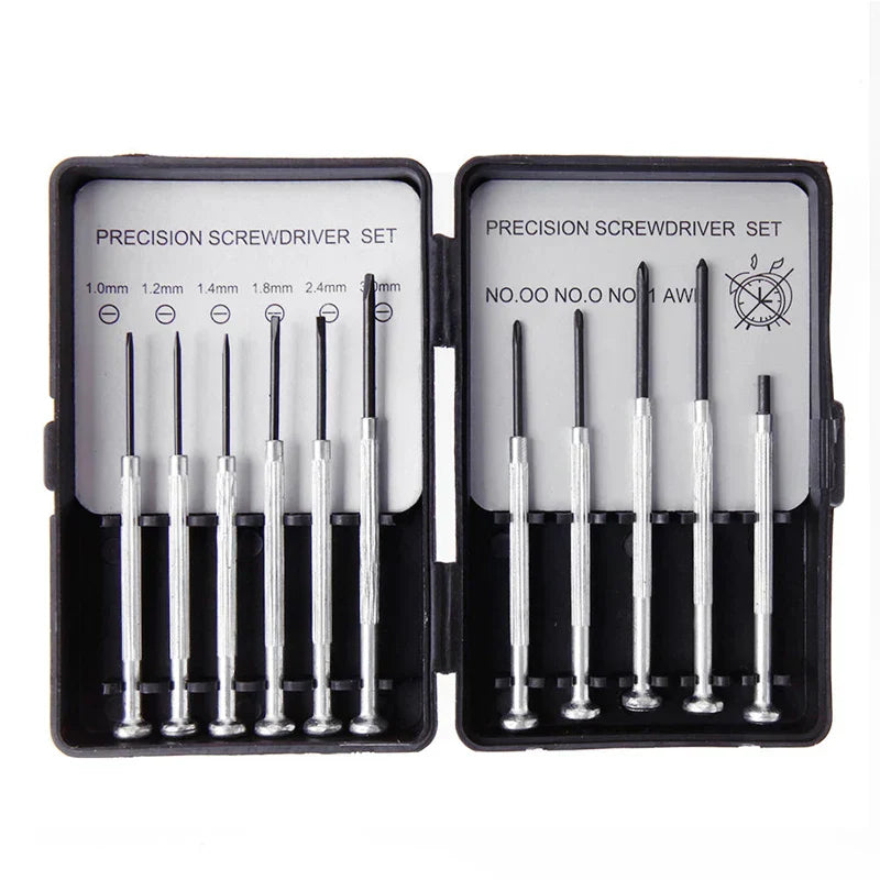 Craftix 11-piece precision screwdriver set with magnetic tips in open carrying case, micro tools for electronics repair