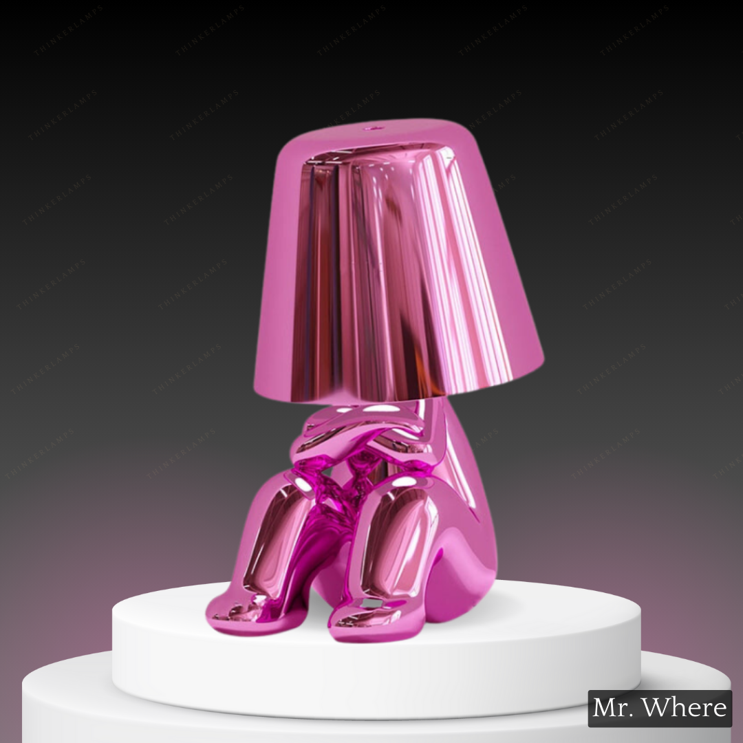 Office decor LED lamp with unique thinker silhouette, inspiring productivity.