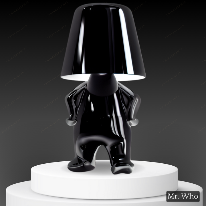 Thinker-inspired LED table lamp, providing bright illumination for creative tasks.