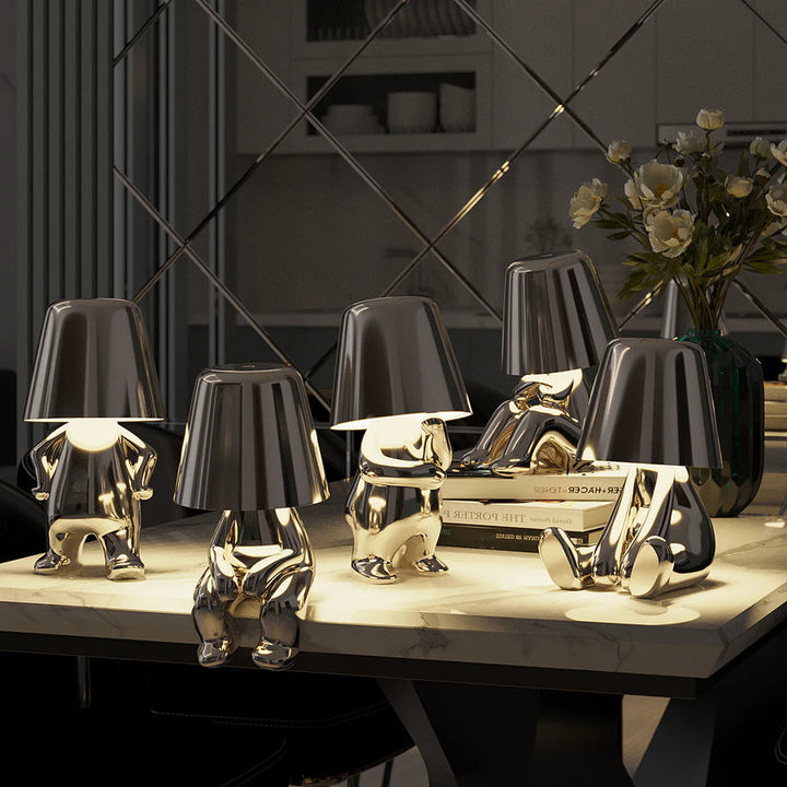 Energy-efficient LED lamp with creative thinker design for eco-conscious users.