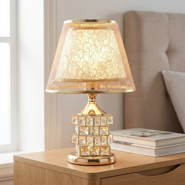 Crystal accent table lamp, LED, dimmable with remote for modern home decor
