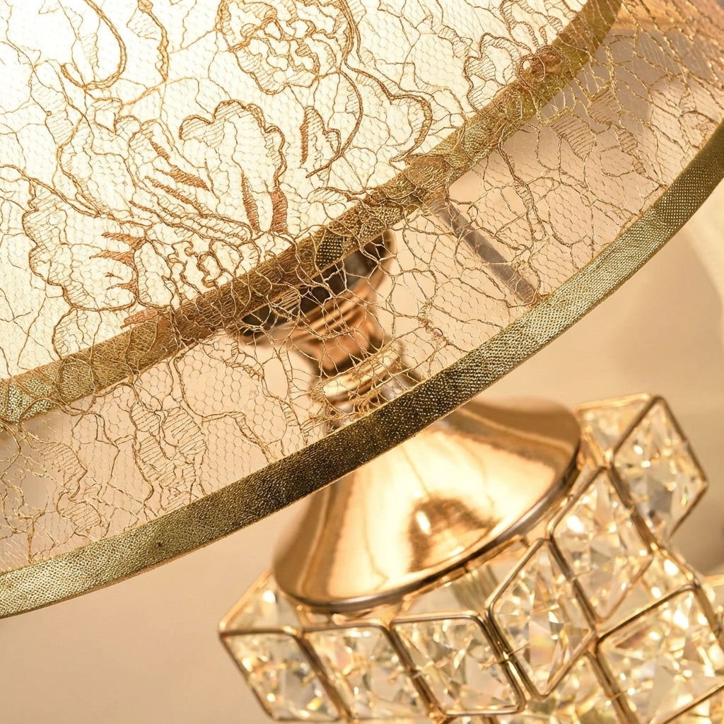 Modern energy-efficient crystal LED dimmable lamp, shown on a bedside table with remote
