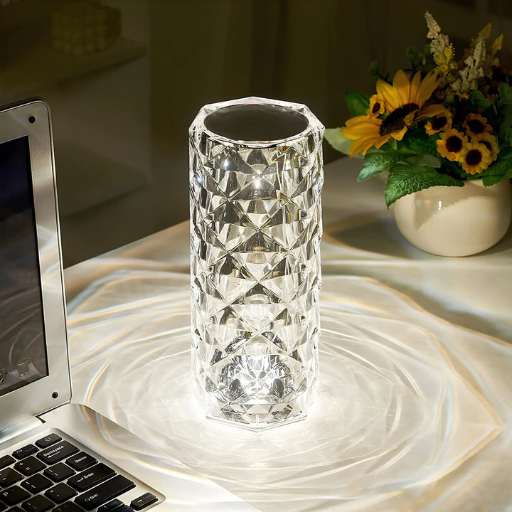 Crystal table lamp glowing in 16 colors, with touch control, modern home decor, Aurora style