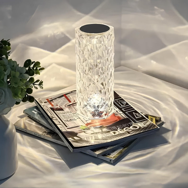 Crystal table lamp showcasing a gradient of 16 LED colors, creating dynamic mood lighting effects