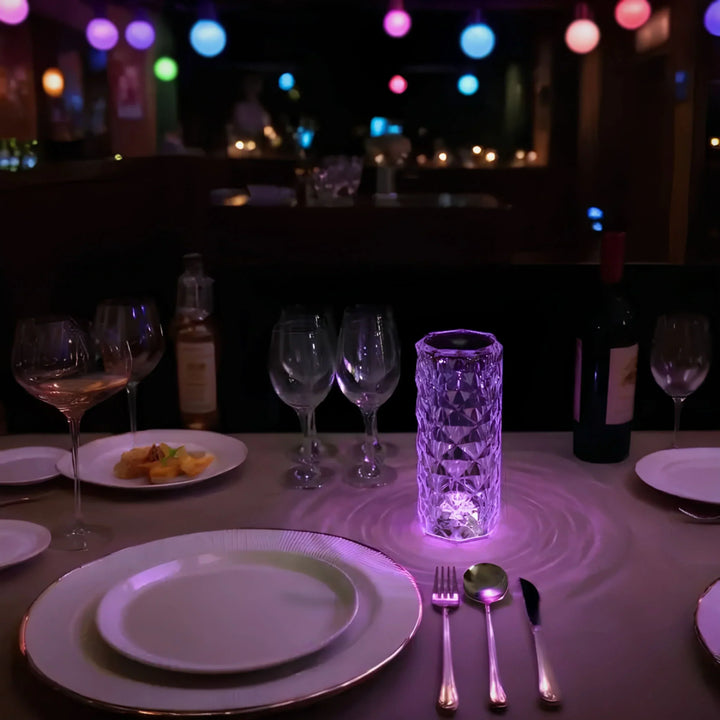 Group of crystal touch lamps displaying different 16 colors, illustrating versatility in home decor