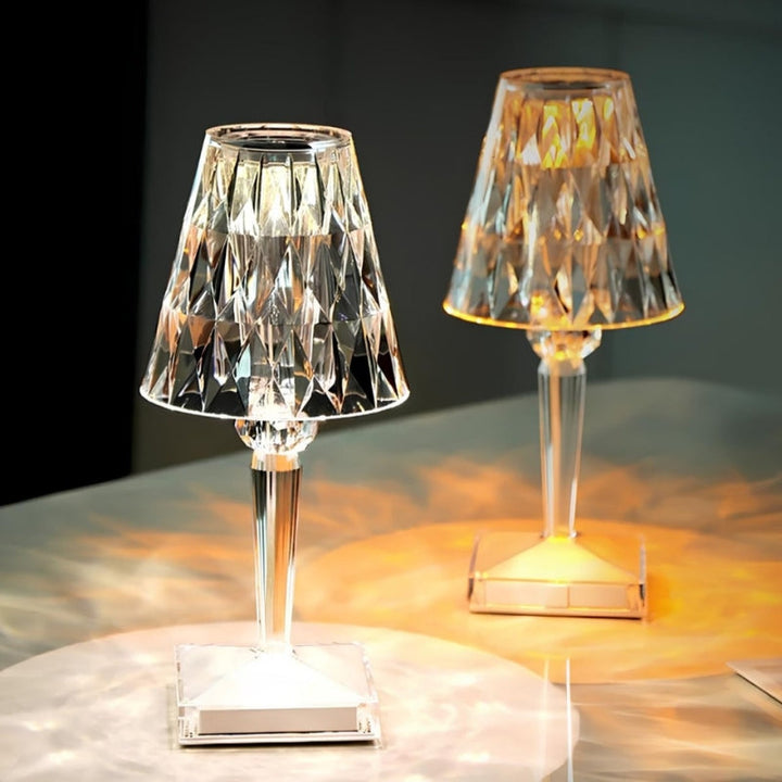 Elegant crystal LED table lamp with touch activation, LumeCrystal, enhancing any room