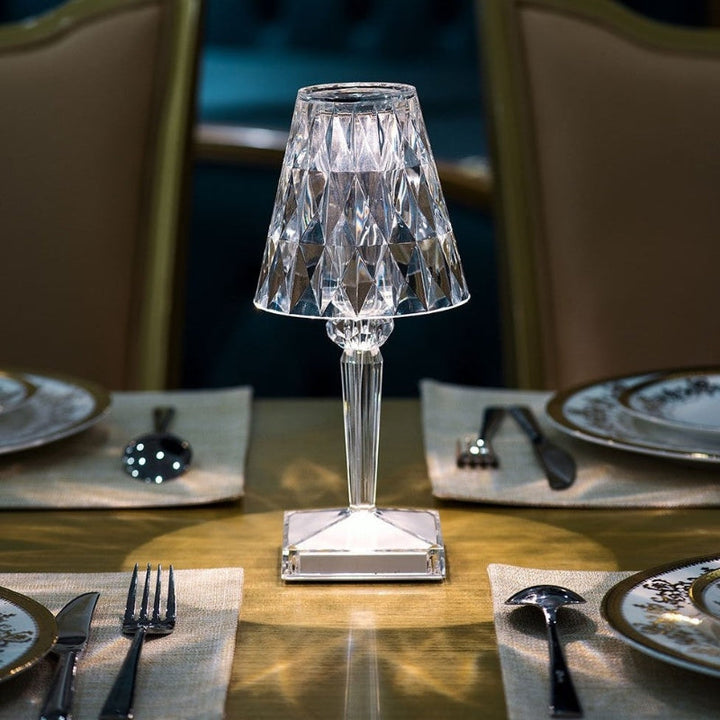LED crystal lamp, LumeCrystal, with elegant faceted design and touch control function