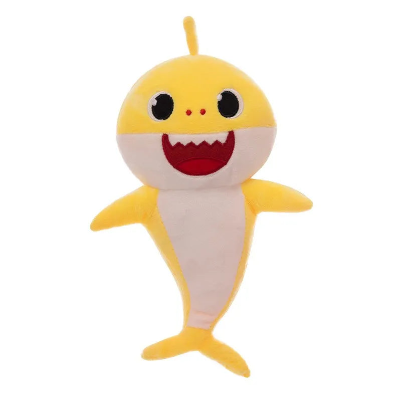 Baby shark plush toy that sings & lights up, perfect cuddly musical gift for toddlers & children.