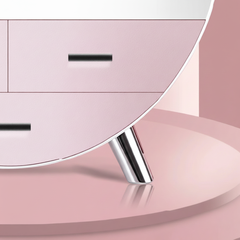 White Curvique vanity organizer, round, with magnetic doors for dustproof makeup storage