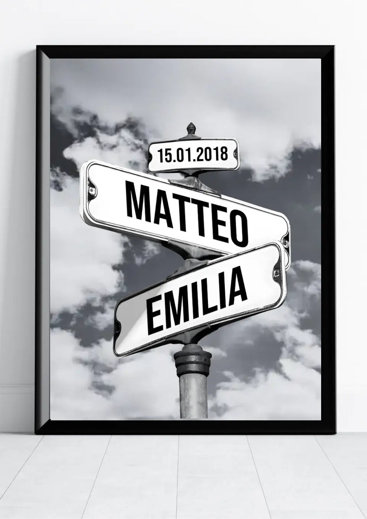 Unique personalized street sign poster, a thoughtful Valentine's, wedding, or anniversary gift. Couples wall decor.
