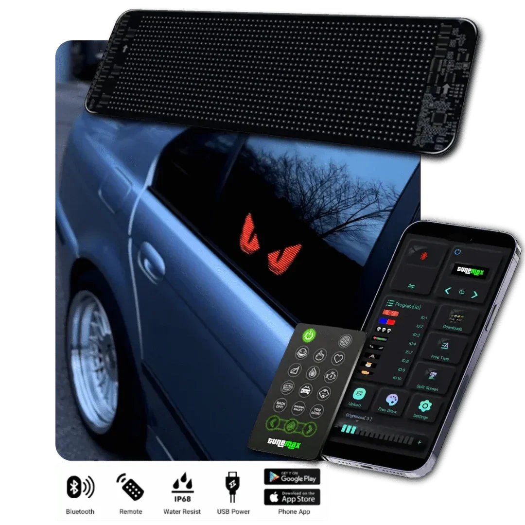 Programmable LED car display board for custom messages & auto decor.